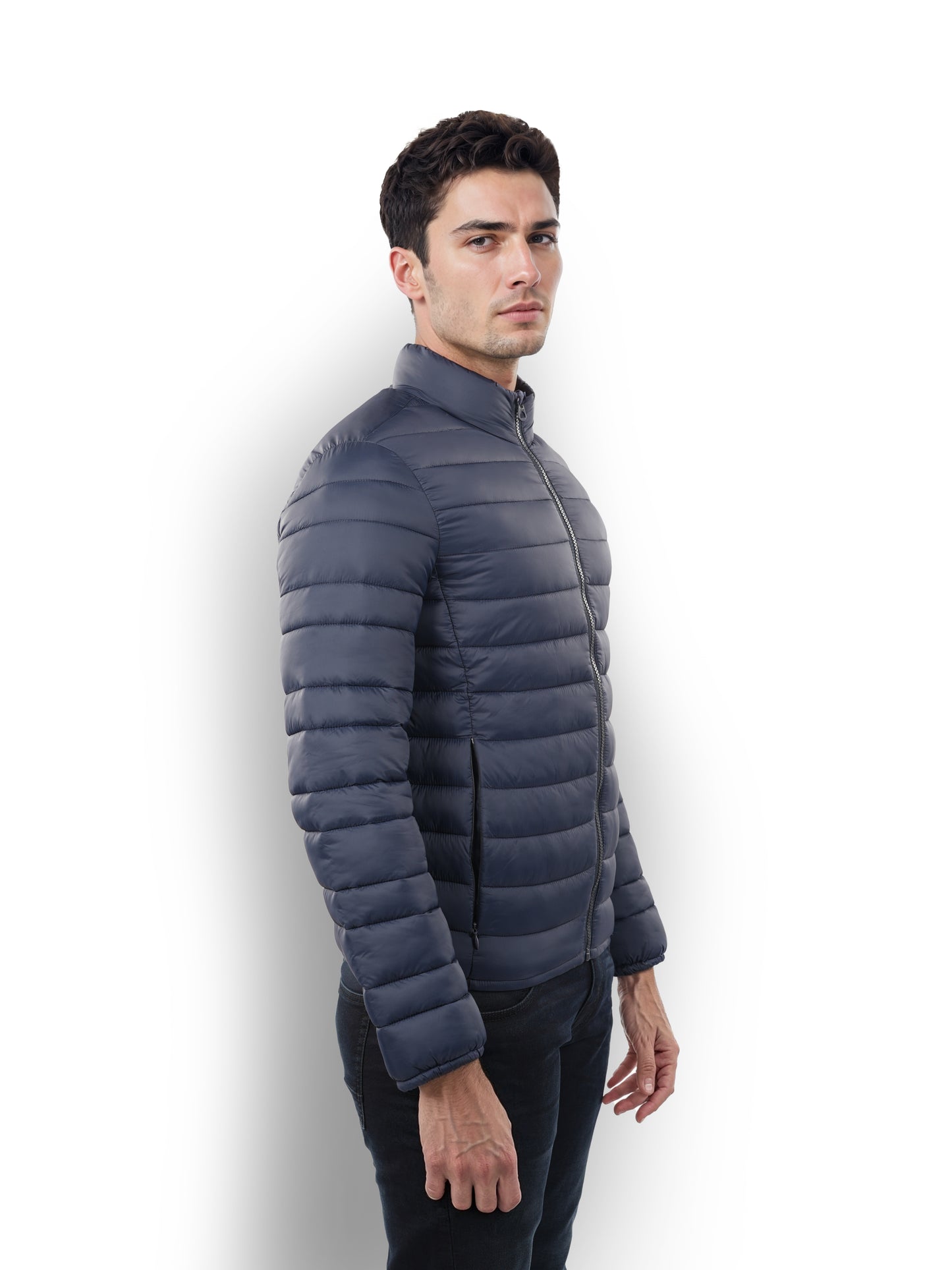 Navy Blue Solid Polyamide Jacket