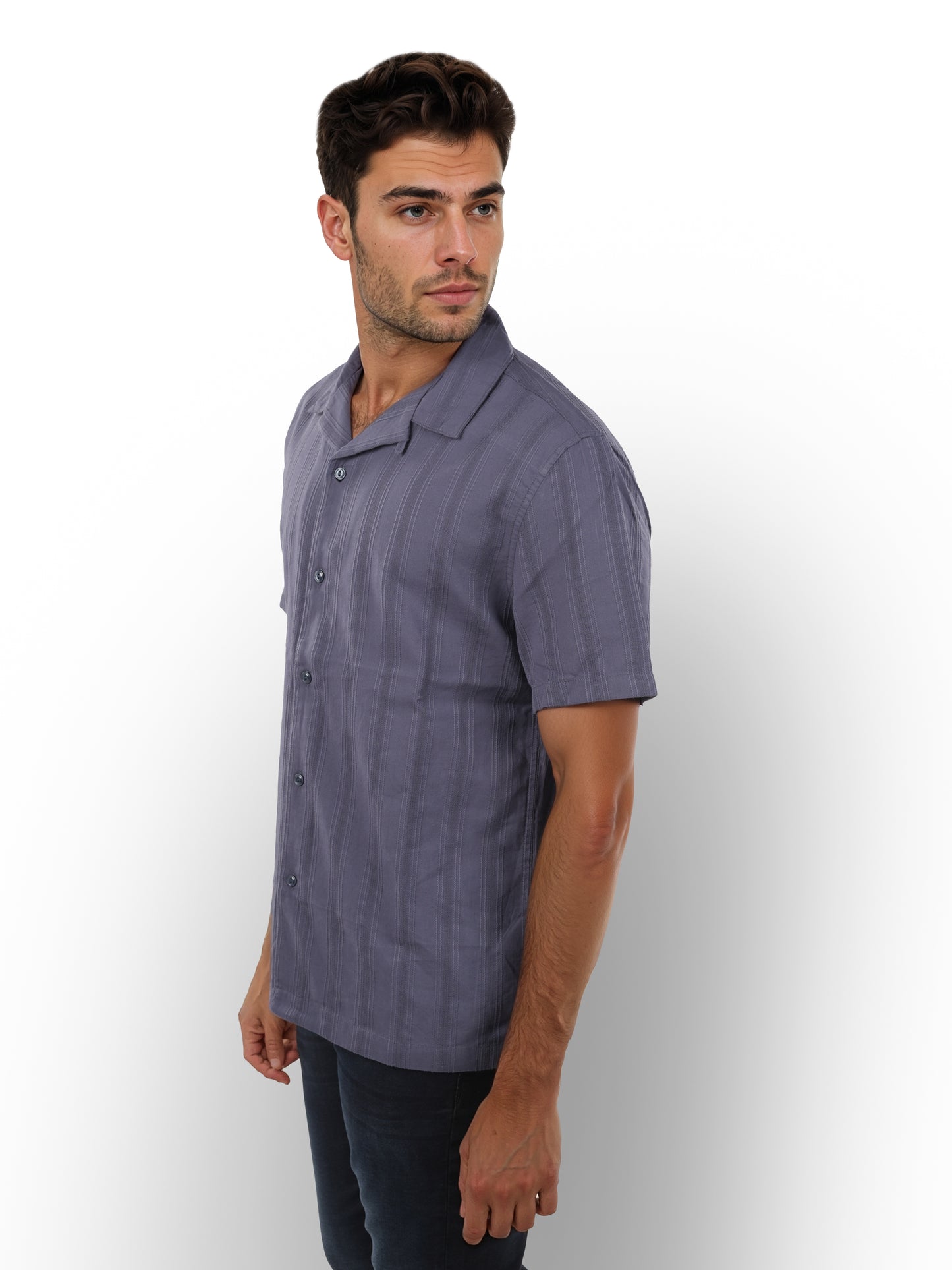 Navy Blue Striped Cotton Shirt