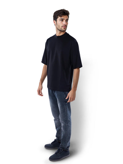 Celio* Solid Oversized Cotton Black T-Shirt