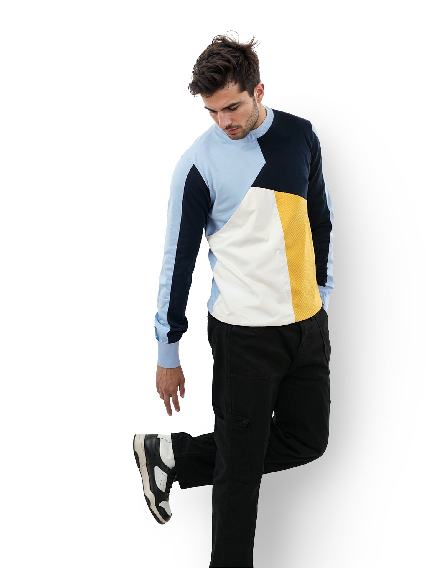 Blue Colourblock Cotton Sweater