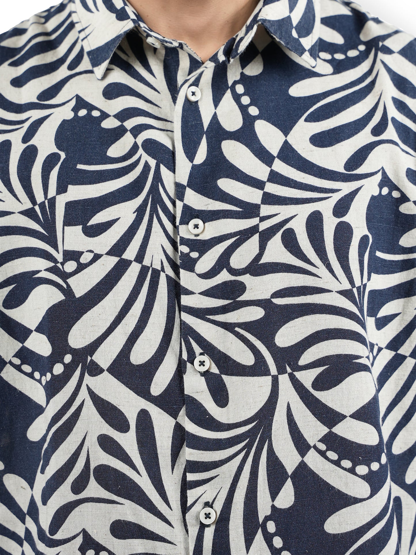 Navy Blue Printed Viscose Shirt