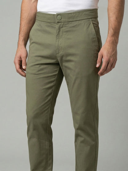 Celio Mens Olive Dobby Slim Fit Polyester Casual Trouser