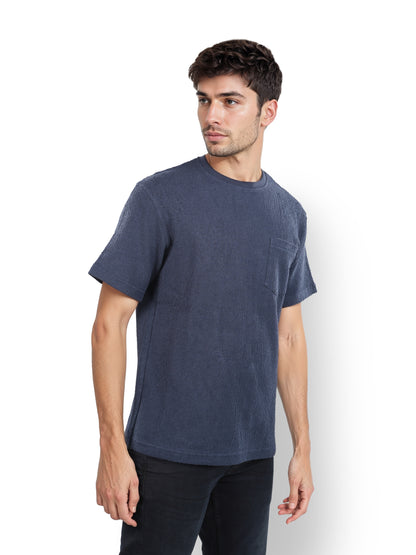 Blue Solid Cotton T-shirt