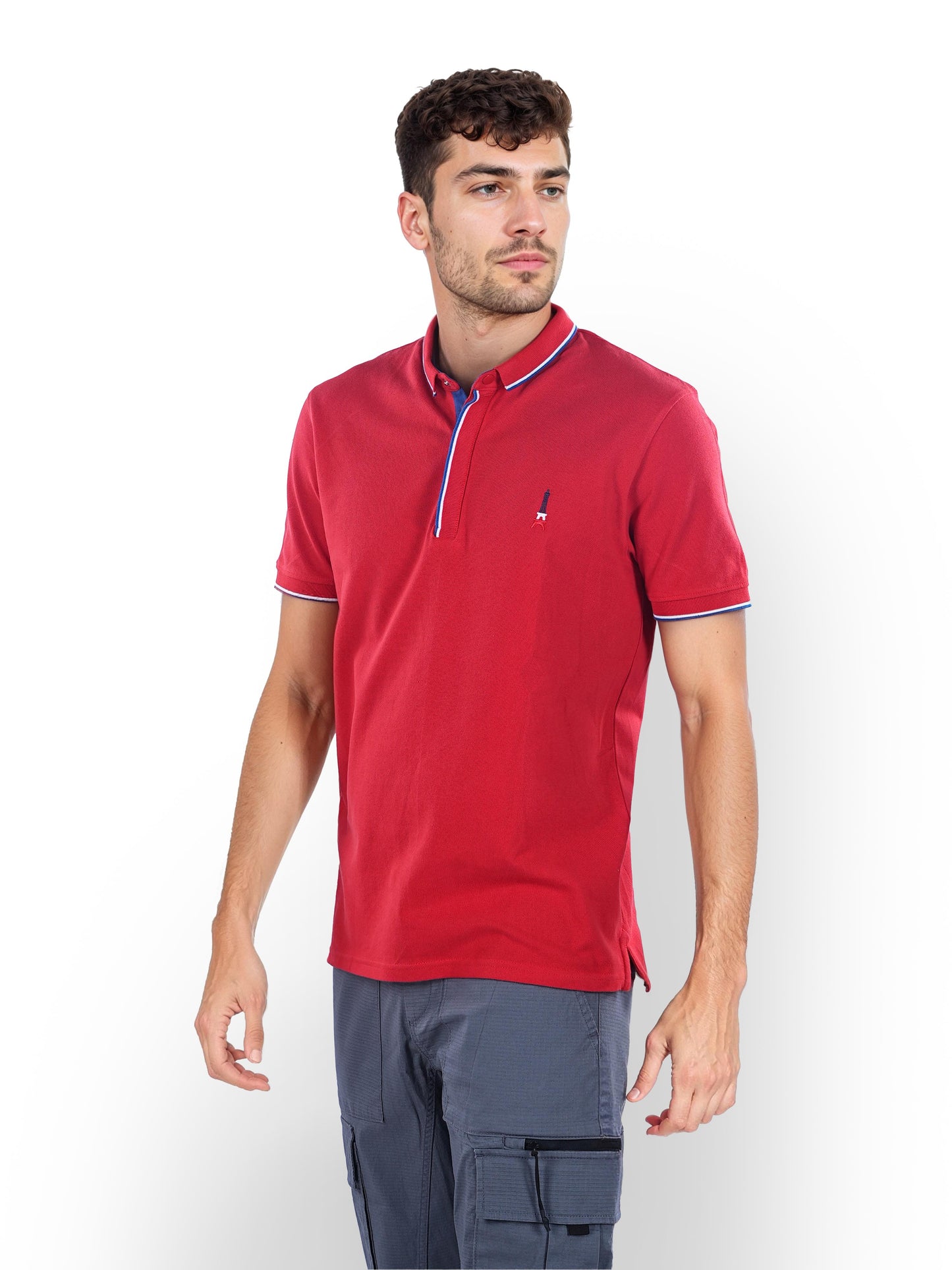 Red Solid Cotton Polo