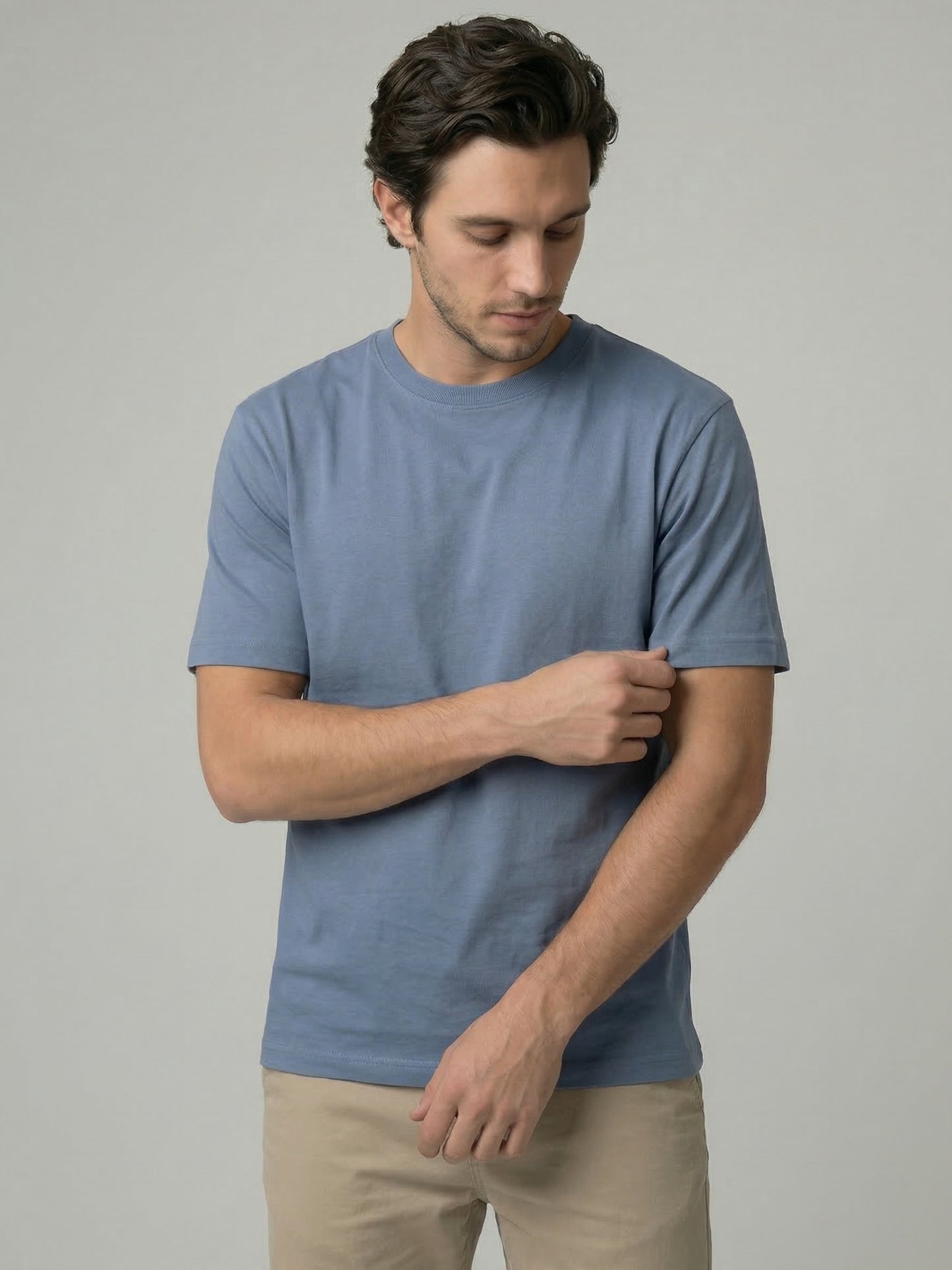 Celio Mens Blue Solid Slim Fit Cotton T-Shirts