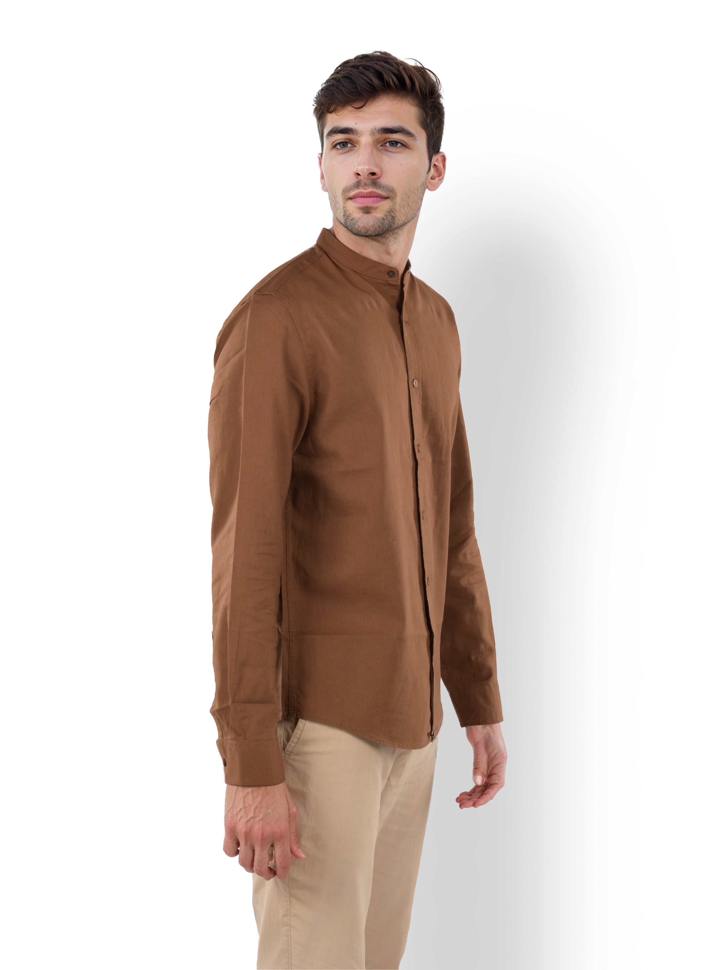 Brown Solid Linen Shirt