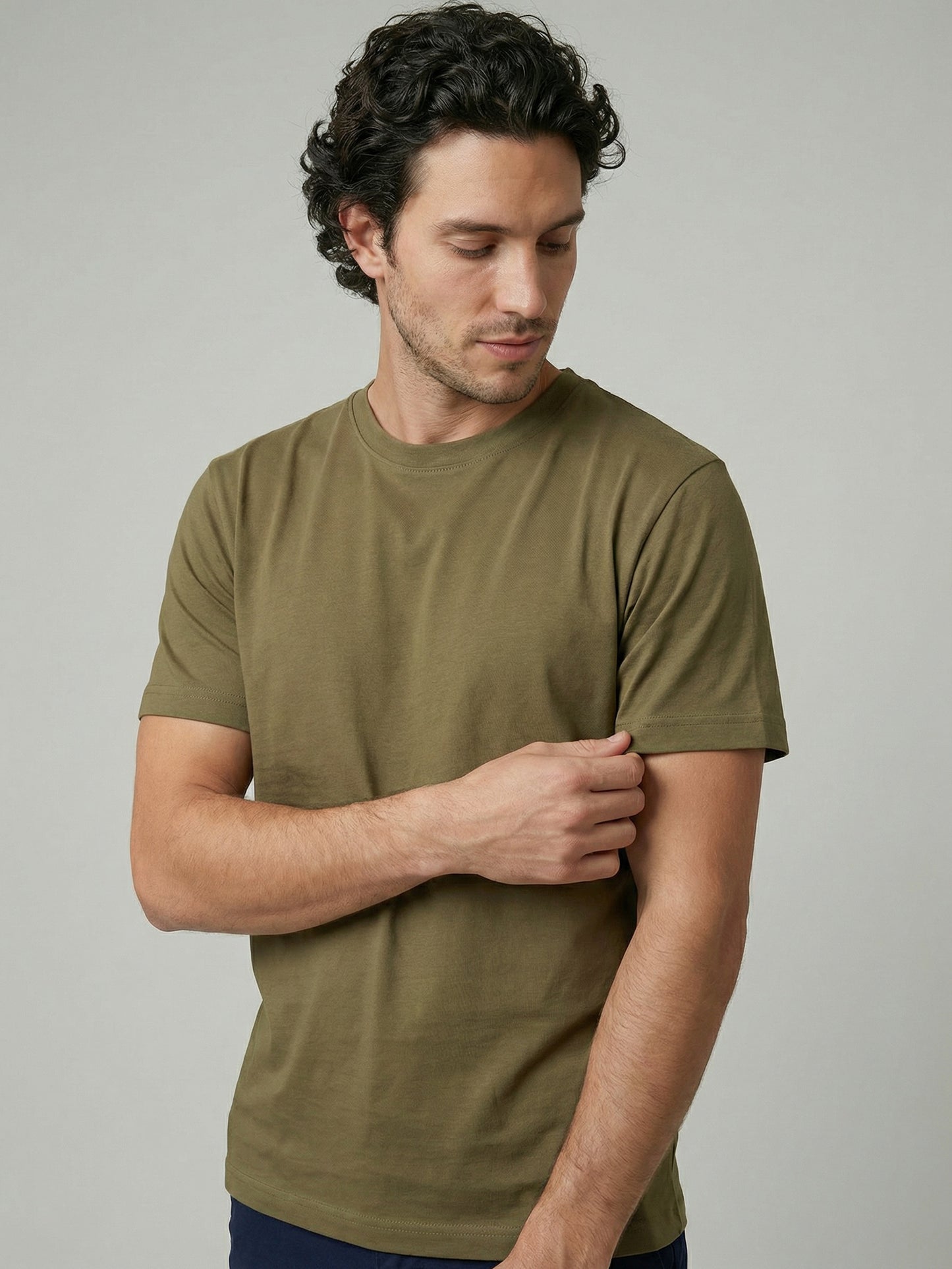 Celio Mens Olive Solid Slim Fit Cotton T-Shirts