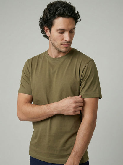Celio Mens Olive Solid Slim Fit Cotton T-Shirts