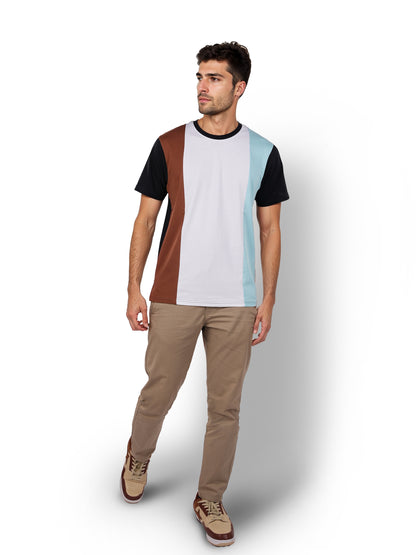 Brown Colourblock Cotton T-shirt