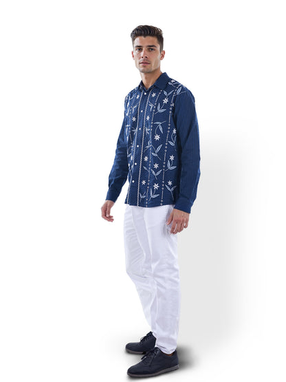 Blue Embroidered Cotton Shirt