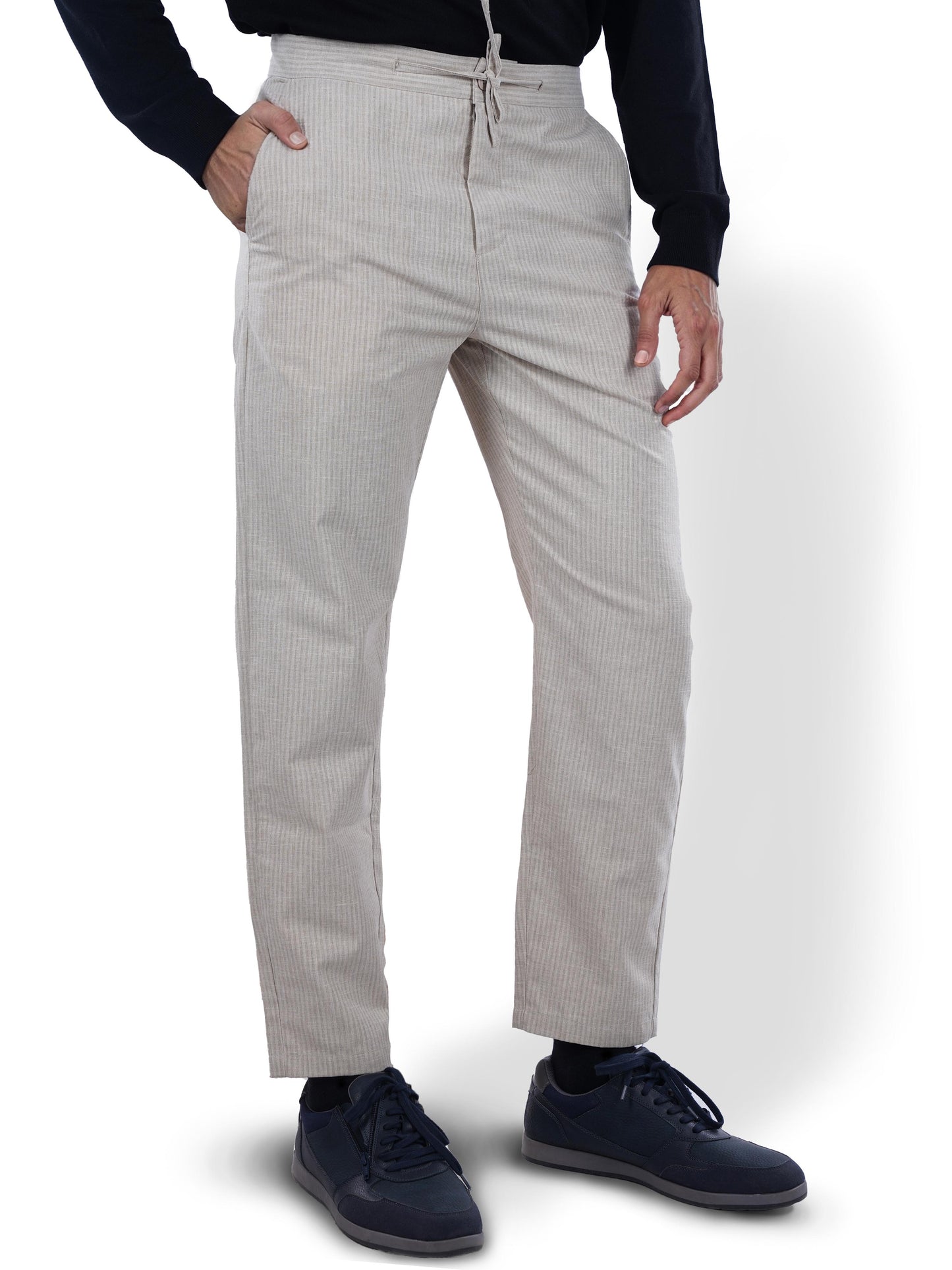 Beige Slim Fit Linen Pants