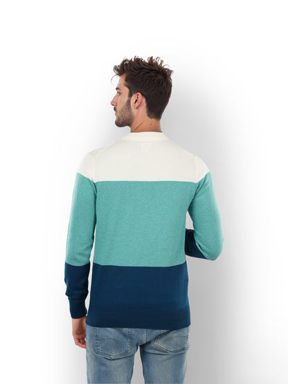 Green Colourblock Cotton Sweater