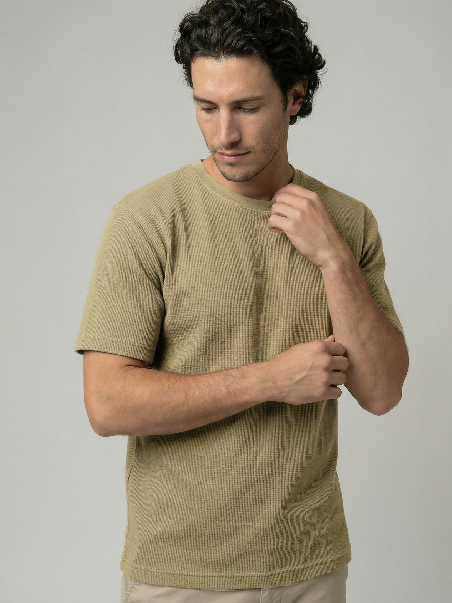Celio Mens Olive Structured Regular Fit Cotton T-Shirts