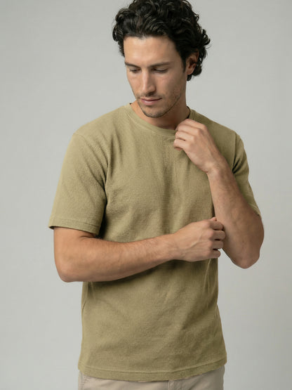 Celio Mens Olive Structured Regular Fit Cotton T-Shirts