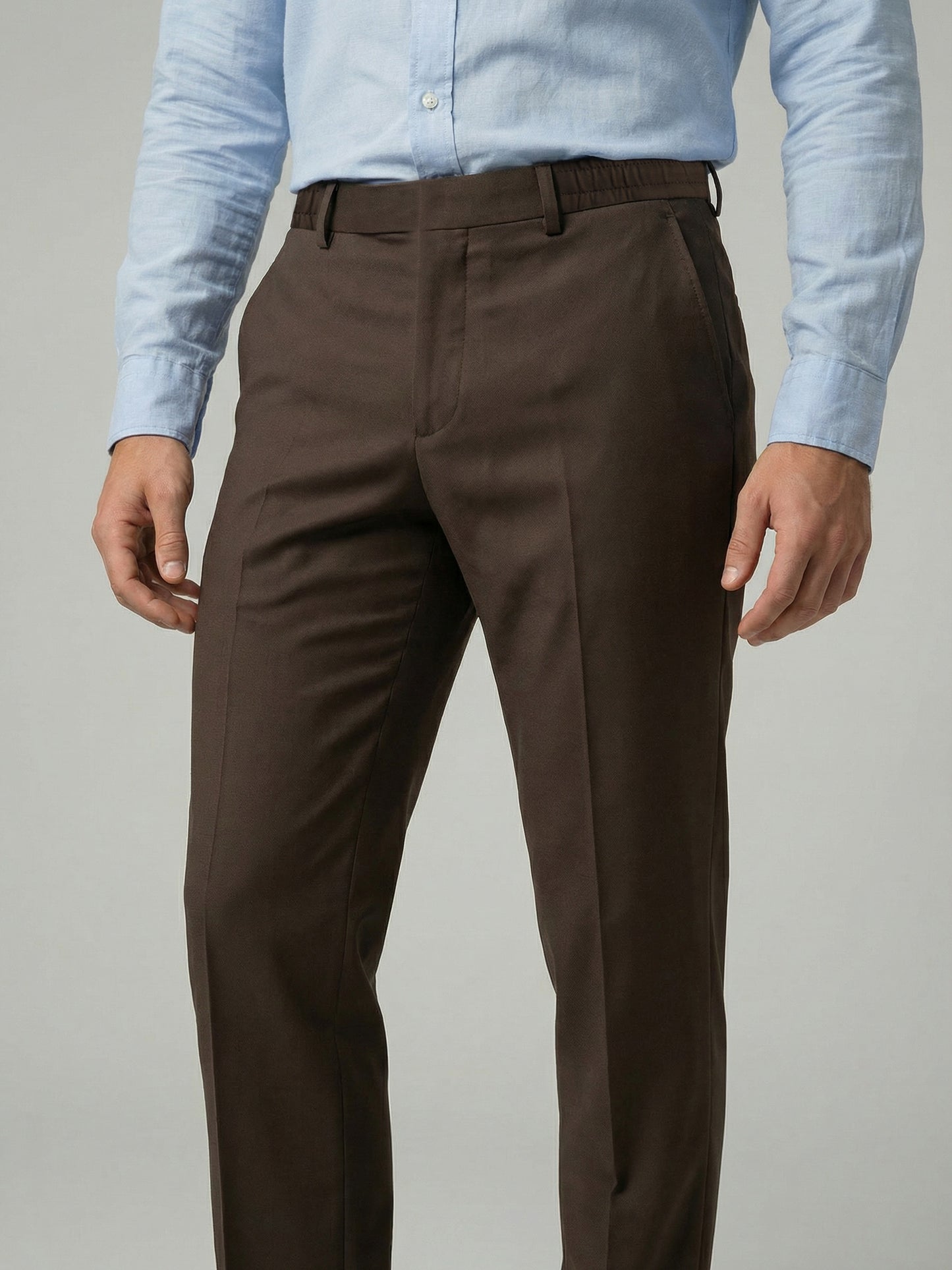 Celio Mens Brown Solid 24H Fit Polyester Casual Trouser