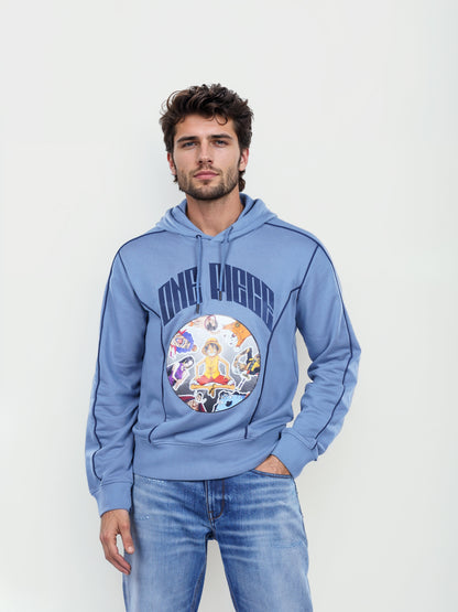 One Piece - Blue Printed Cotton Sweatshirt