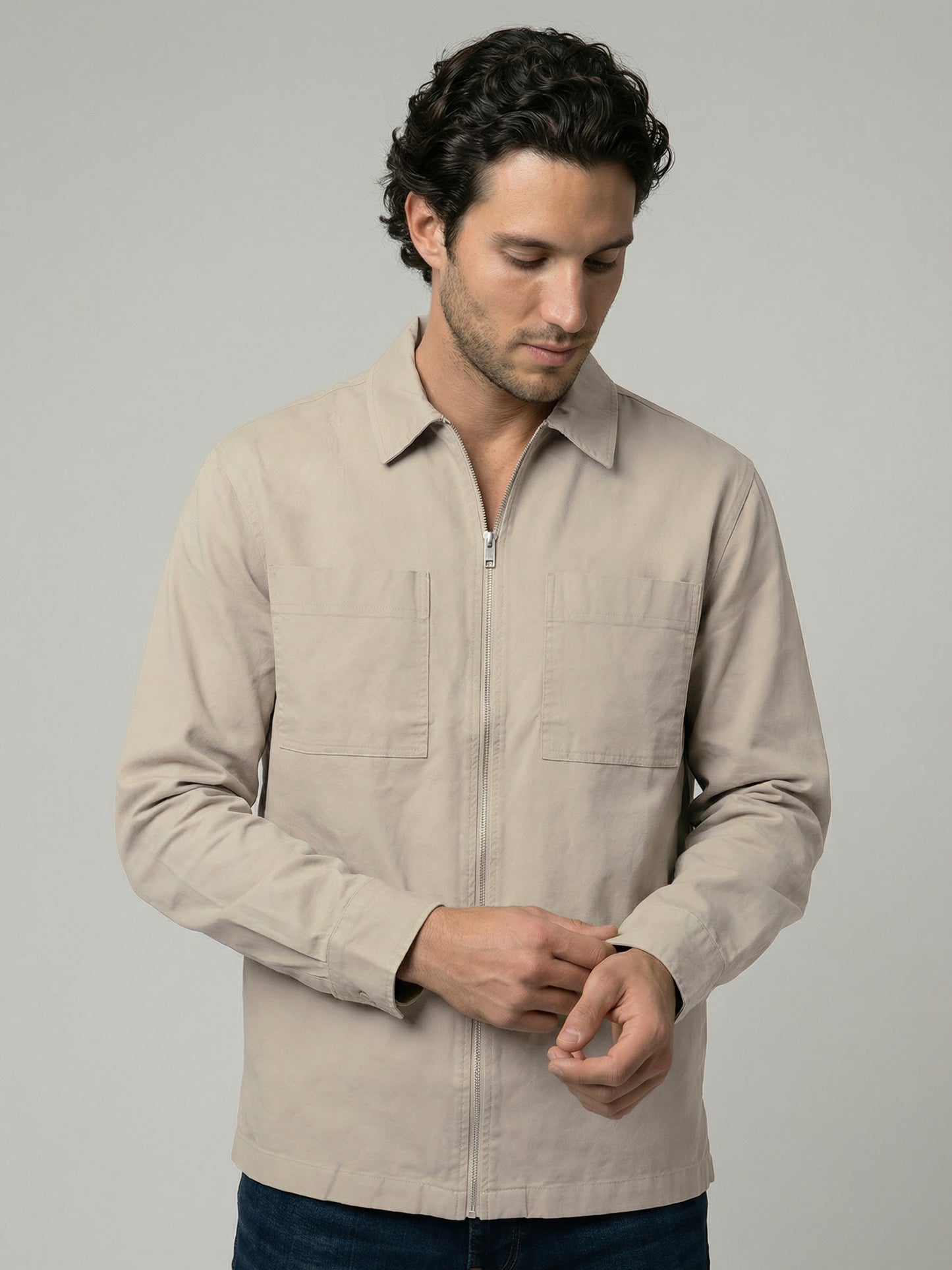 Celio Mens Beige Solid Overshirt Fit Cotton Shirts