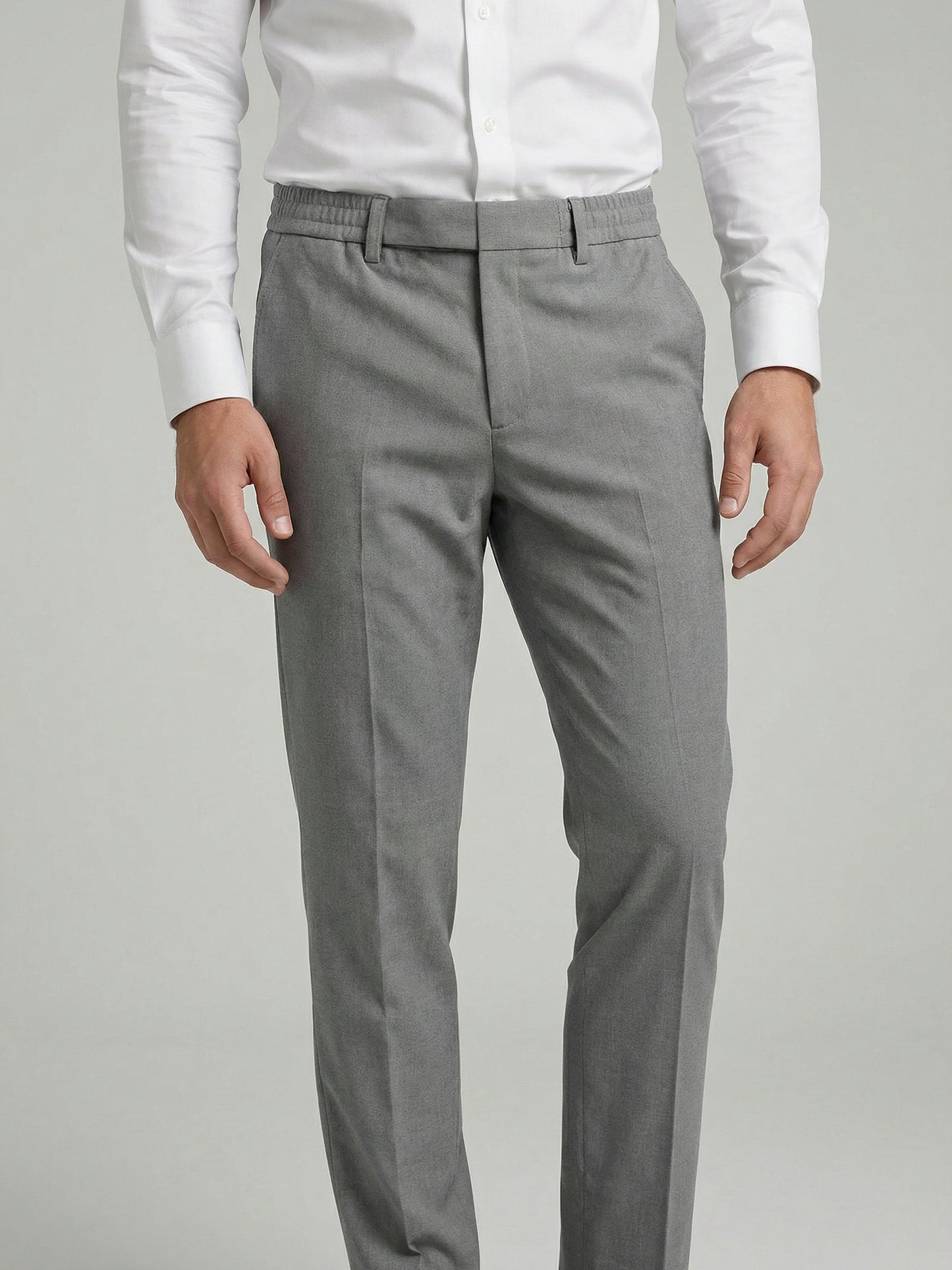 Celio Mens Grey Solid 24H Fit Polyester Casual Trouser