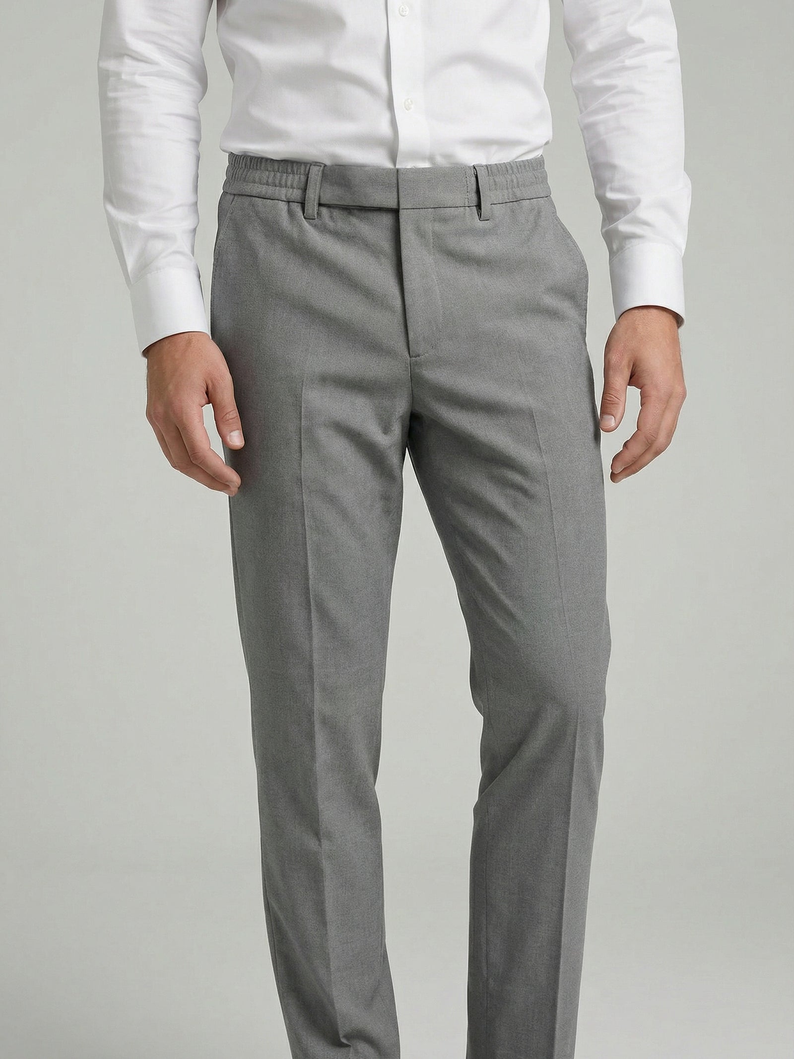 Celio Mens Grey Solid 24H Fit Polyester Casual Trouser