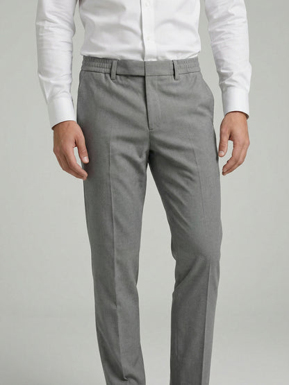 Celio Mens Grey Solid 24H Fit Polyester Casual Trouser