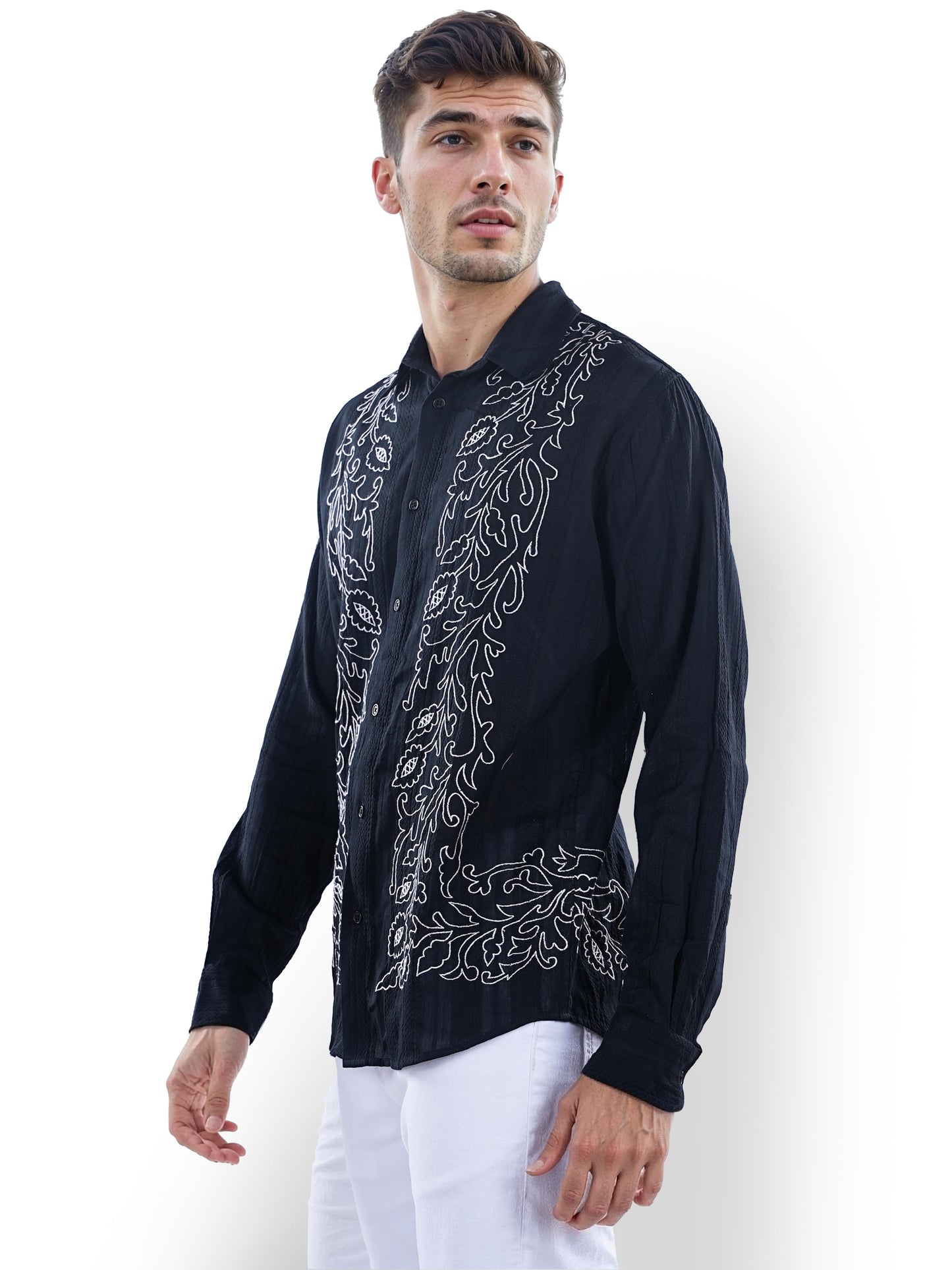 Black Embroidered Cotton Shirt