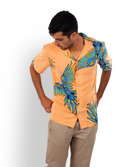 Orange Printed Viscose Shirt