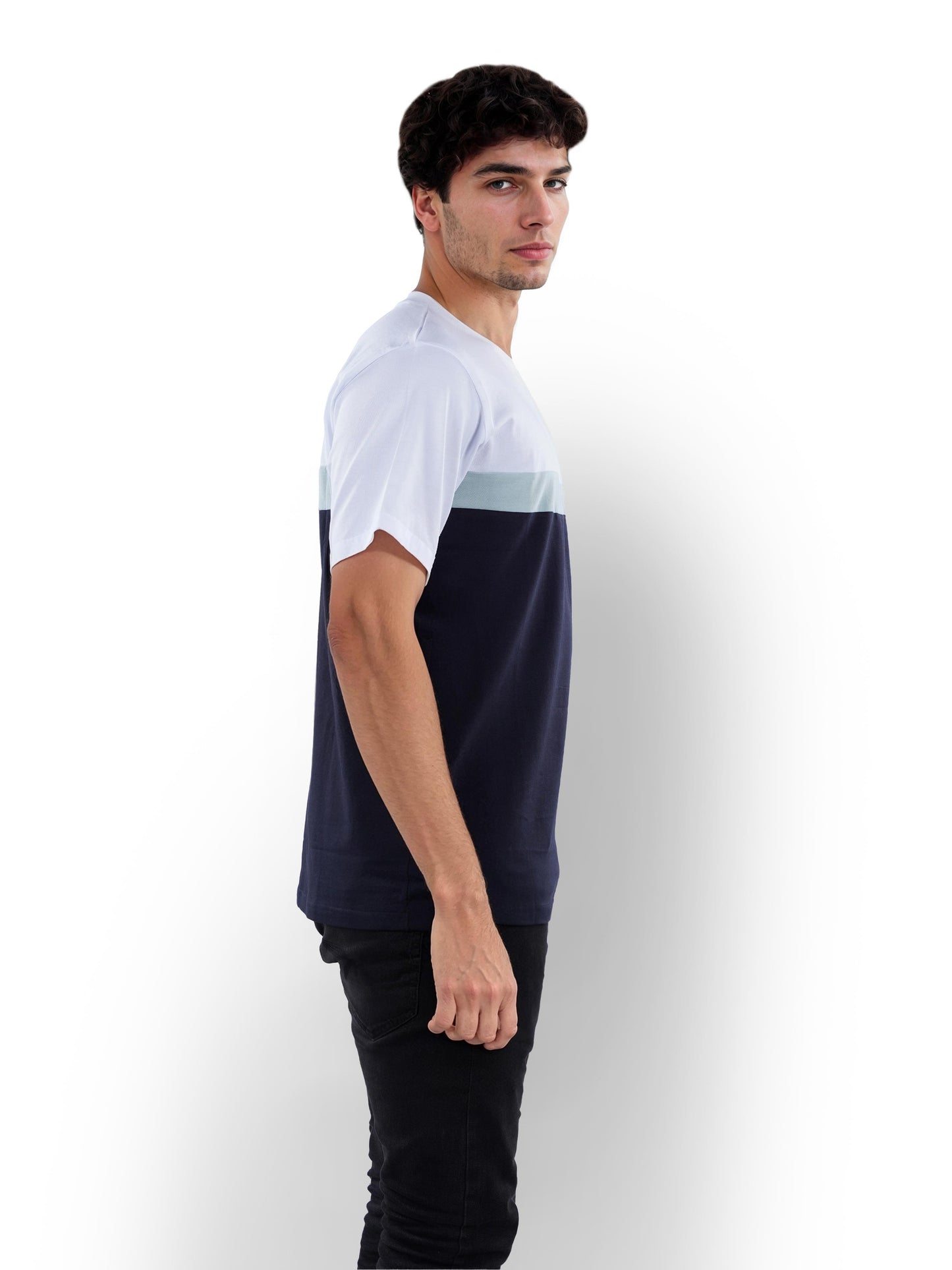 Blue Colourblock Cotton T-shirt