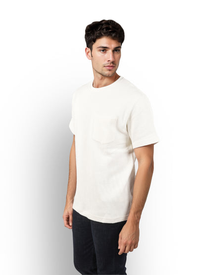 Beige Solid Cotton T-shirt