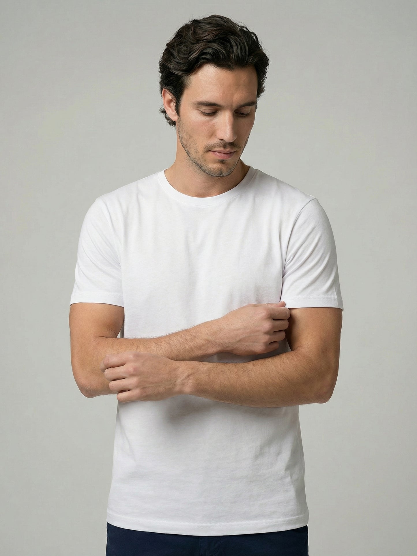 Celio Mens White Solid Slim Fit Cotton T-Shirts