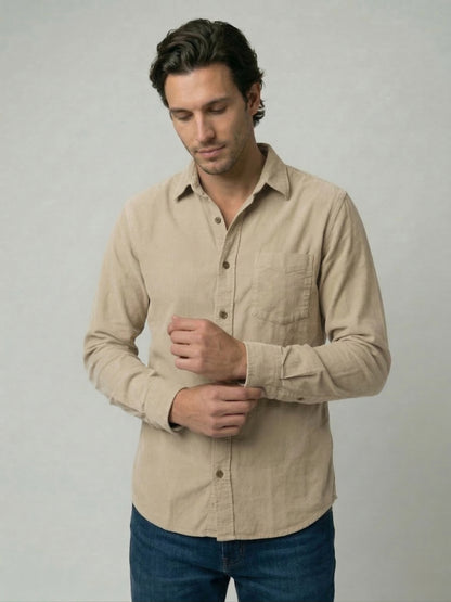 Celio Mens Beige Corduroy Regular Fit Cotton Shirts