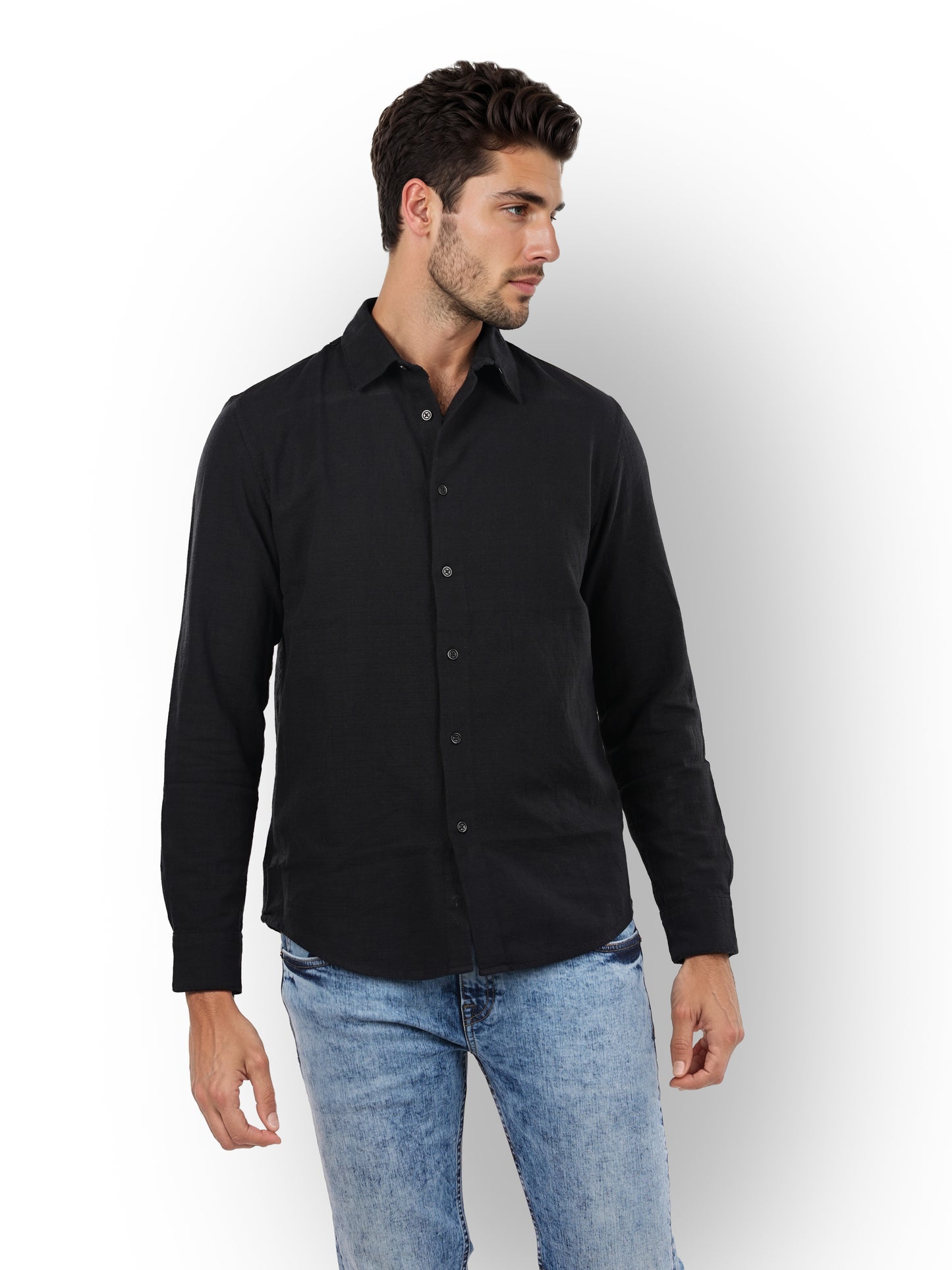 Black Solid Cotton Shirt