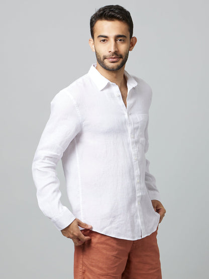 White Solid Linen Shirt