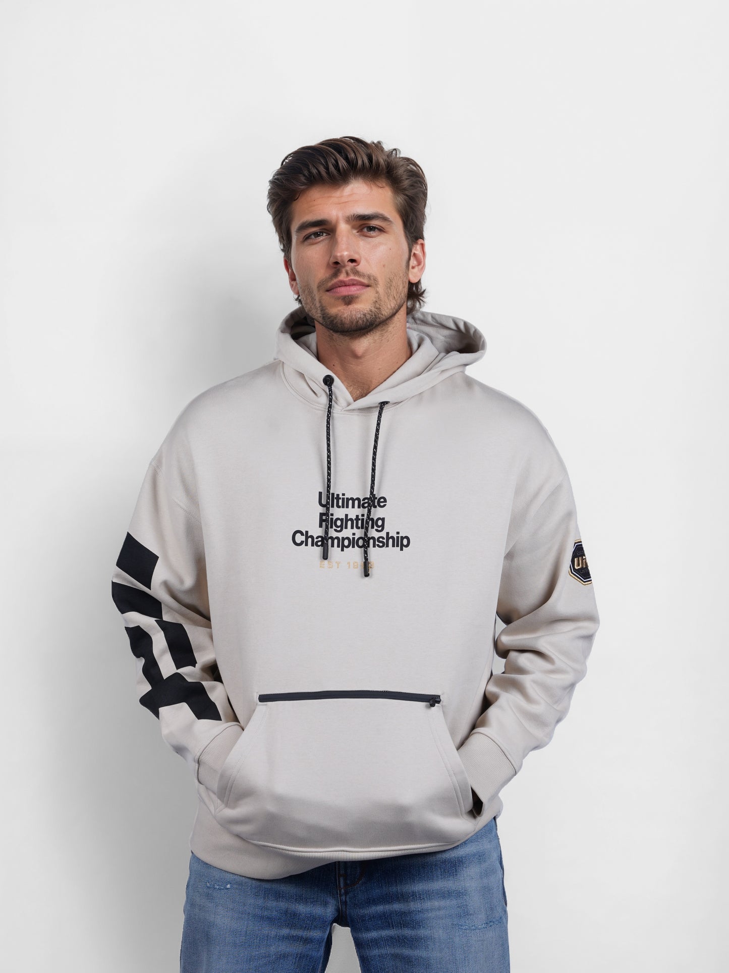 UFC - Beige Printed Oversized Cotton Sweatshirt