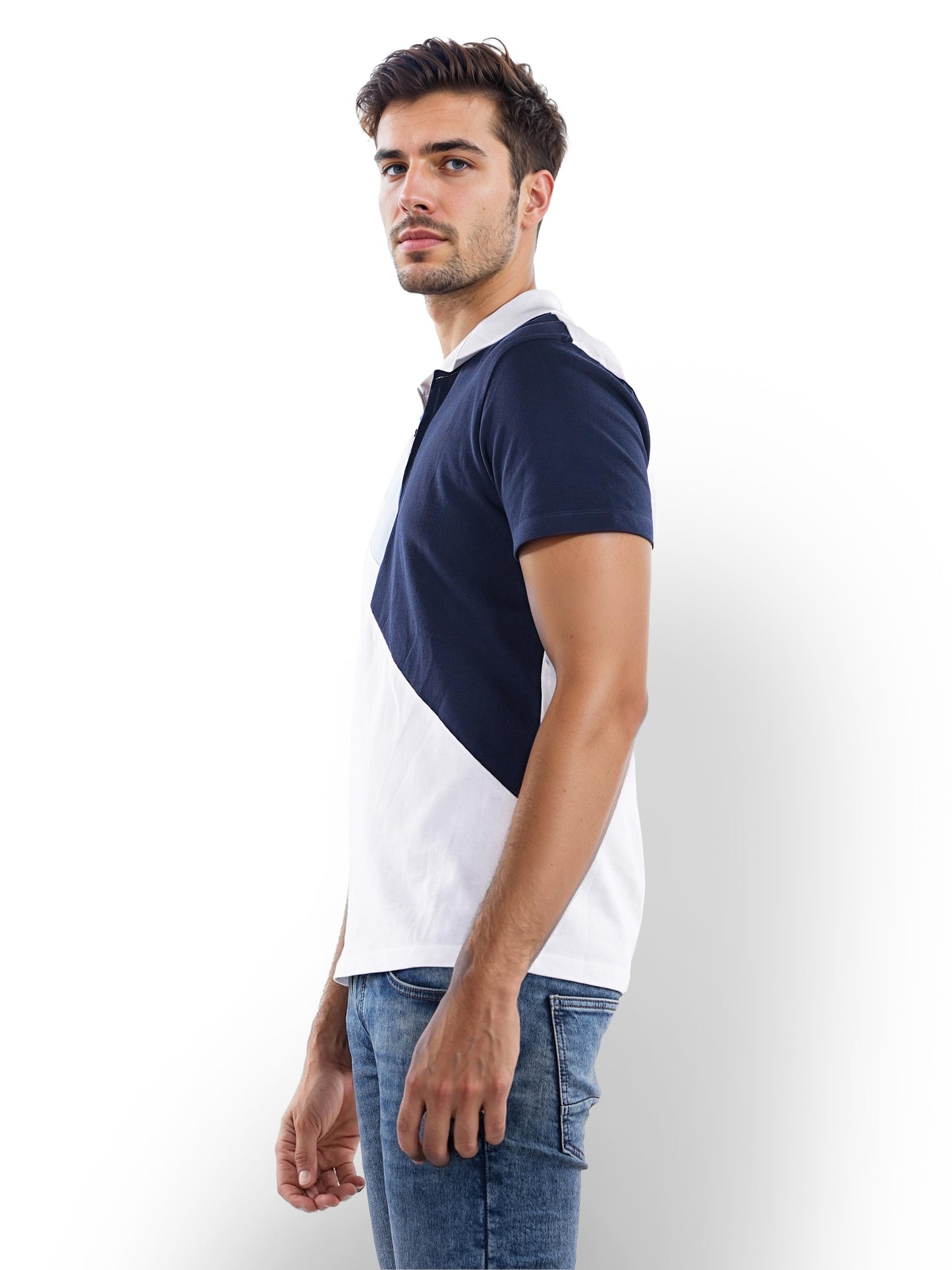 White Colourblock Cotton Polo