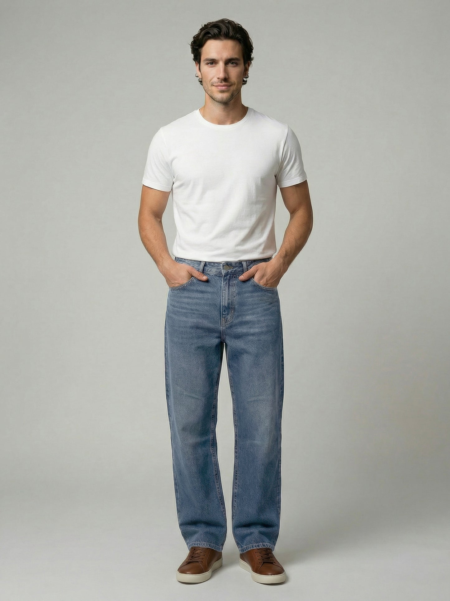Celio Mens Blue Twill Baggy Fit Cotton Jeans