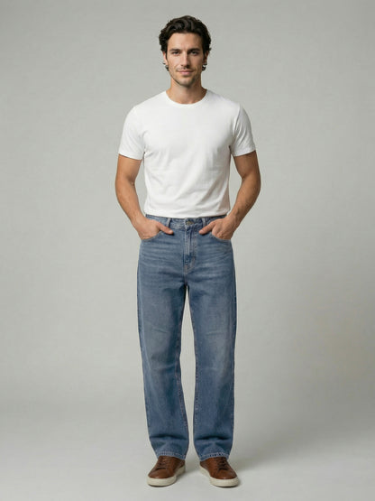 Celio Mens Blue Twill Baggy Fit Cotton Jeans