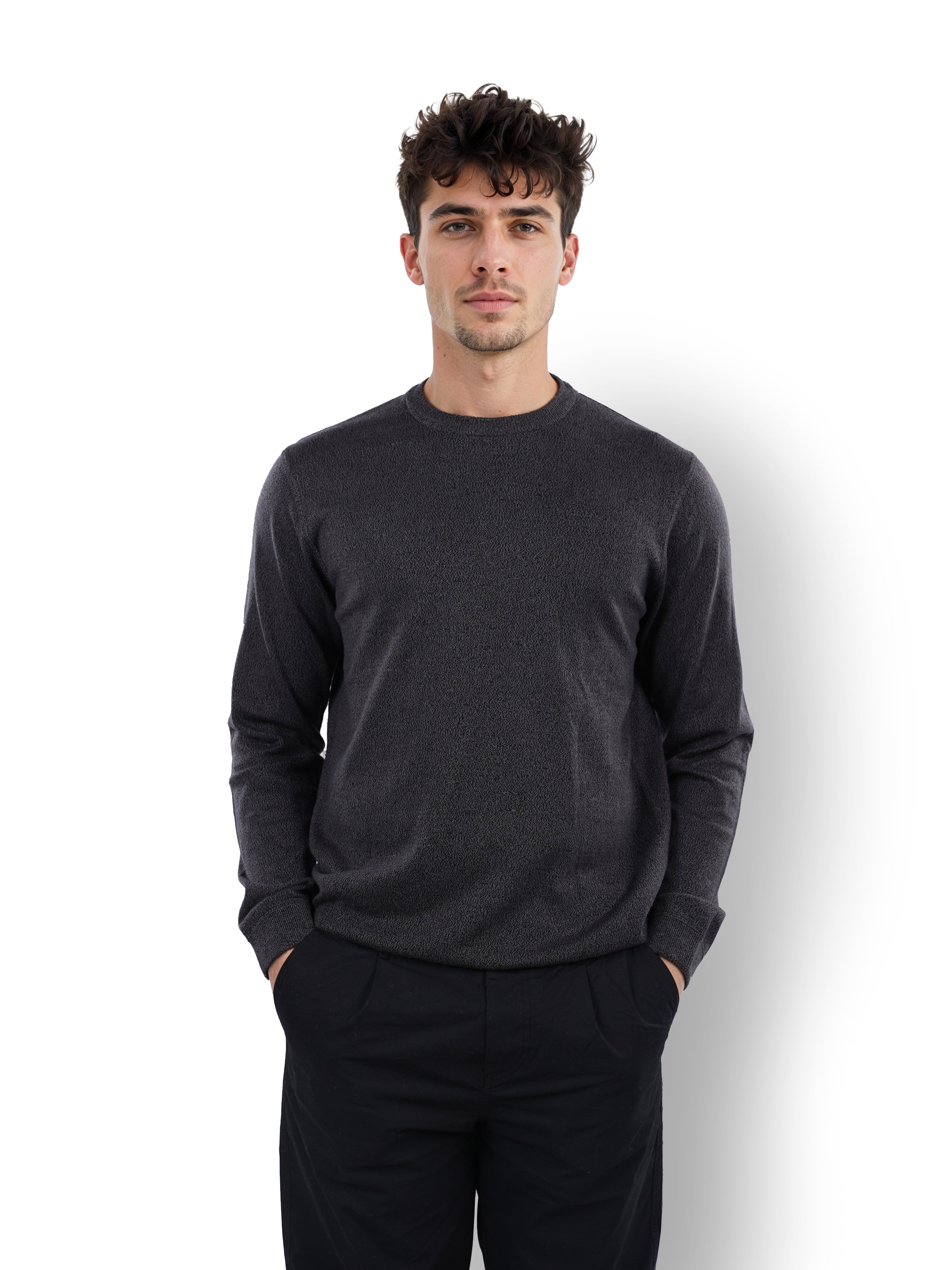 Black Solid Cotton Sweater