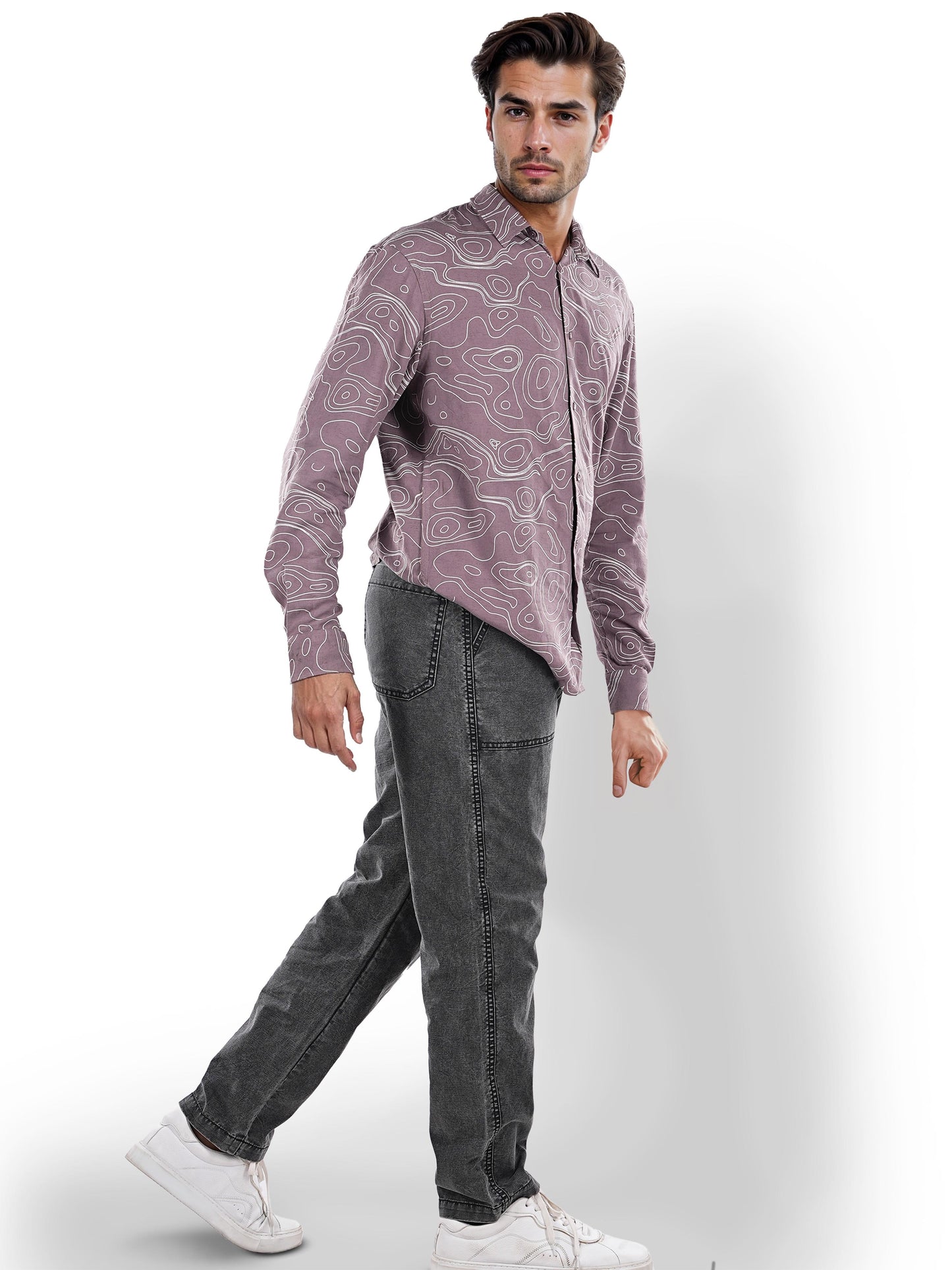 Purple Printed Linen Shirt