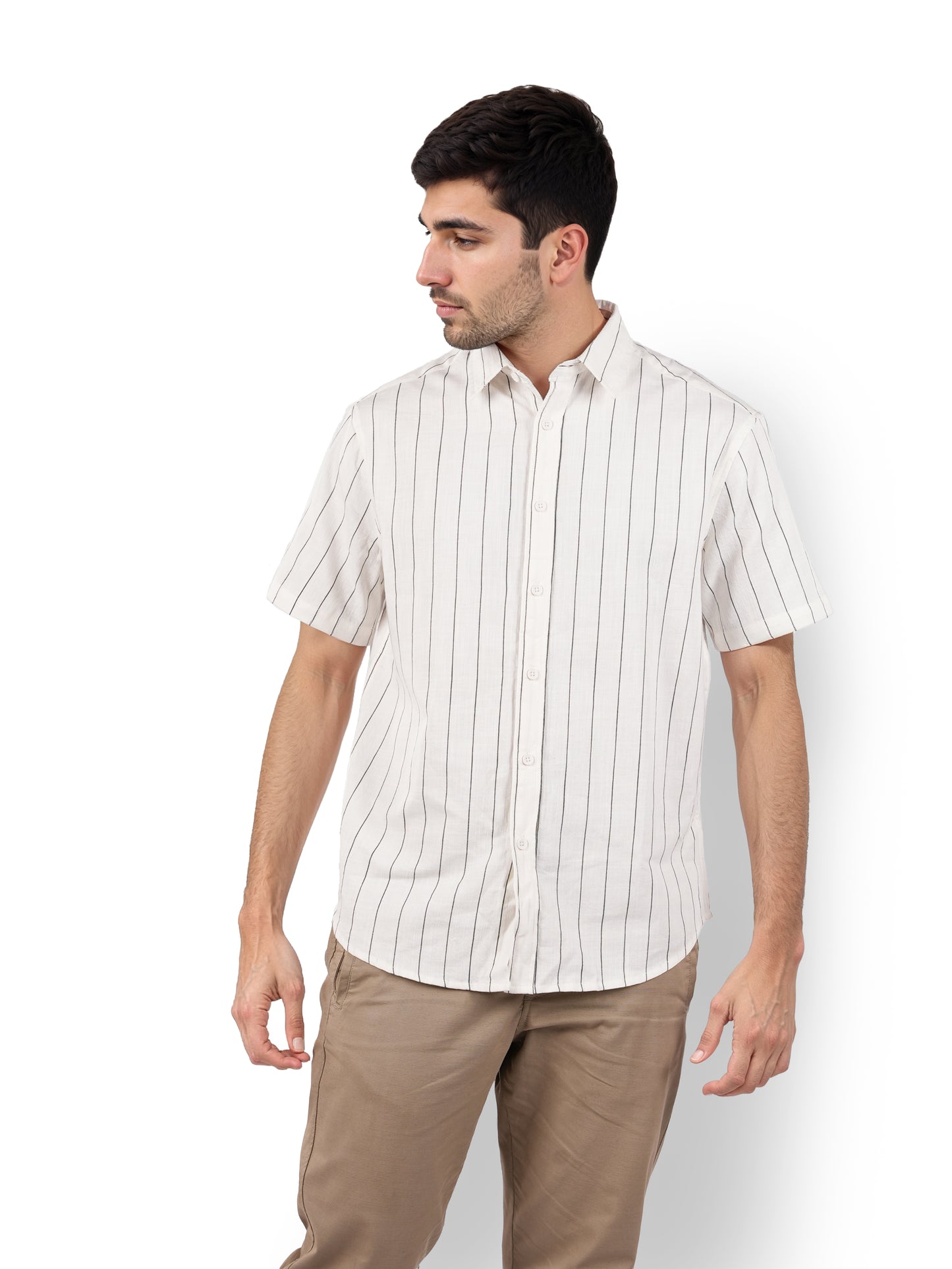 Black Striped Cotton-Linen-Blend Shirt