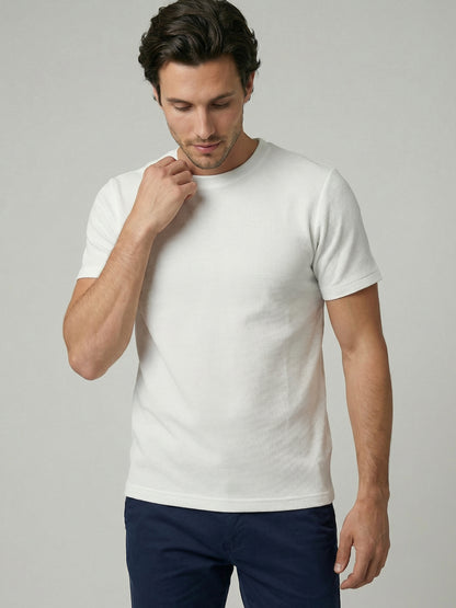 Celio Mens White Structured Regular Fit Cotton T-Shirts