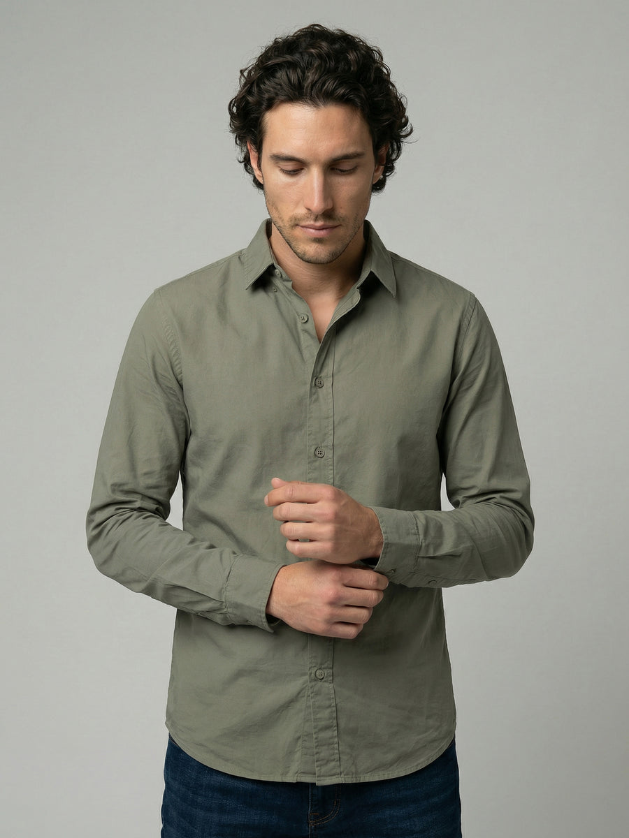Celio Mens Olive Solid Regular Fit Cotton Shirts