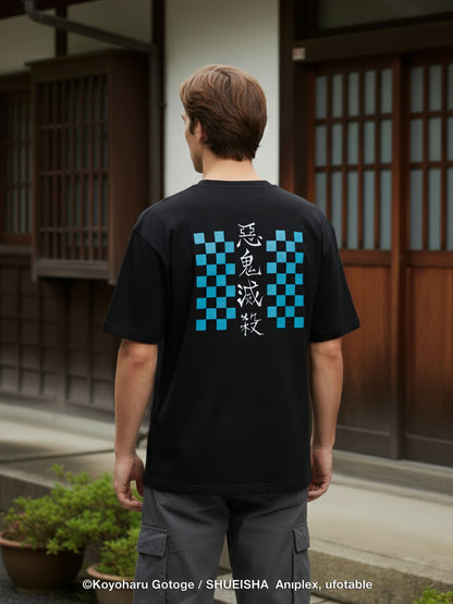 Celio Men Black Printed Oversized Cotton Demon Slayer T-Shirt