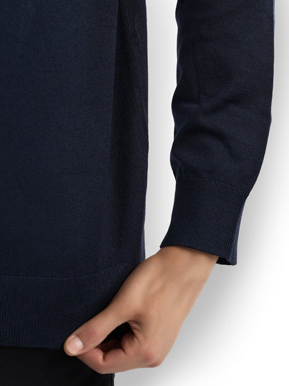 Navy Blue Solid Viscose Sweater