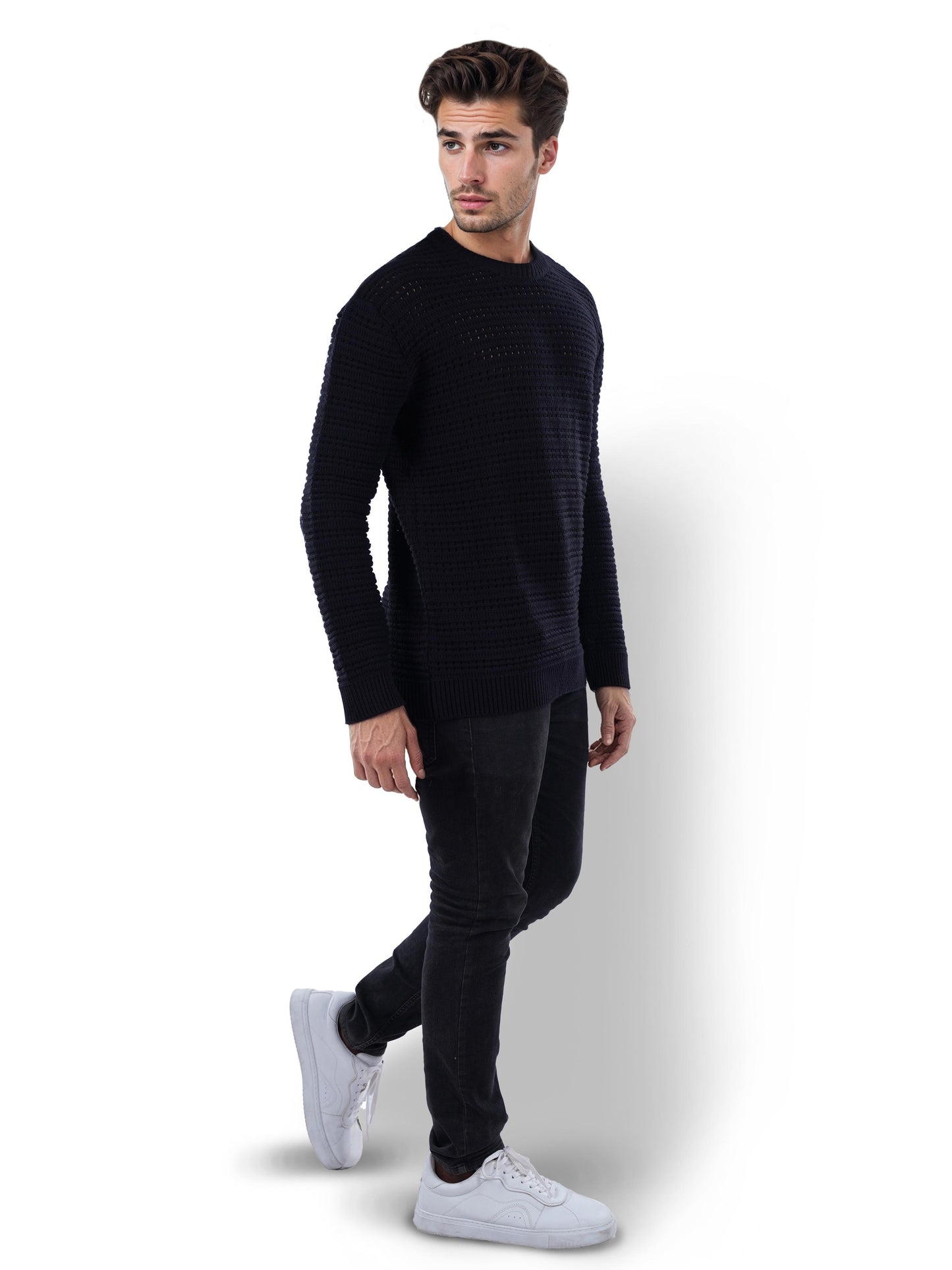 Black Solid Cotton Sweater