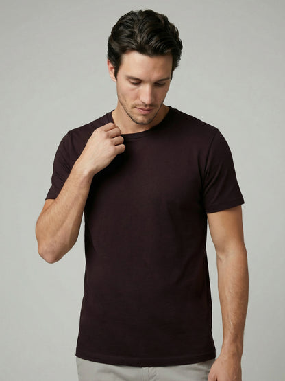 Celio Mens Brown Solid Slim Fit Cotton T-Shirts