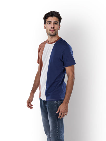 Navy Blue Colourblock Cotton T-shirt