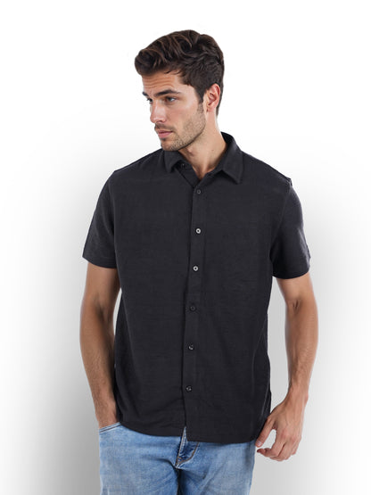 Black Solid Polyester Shirt