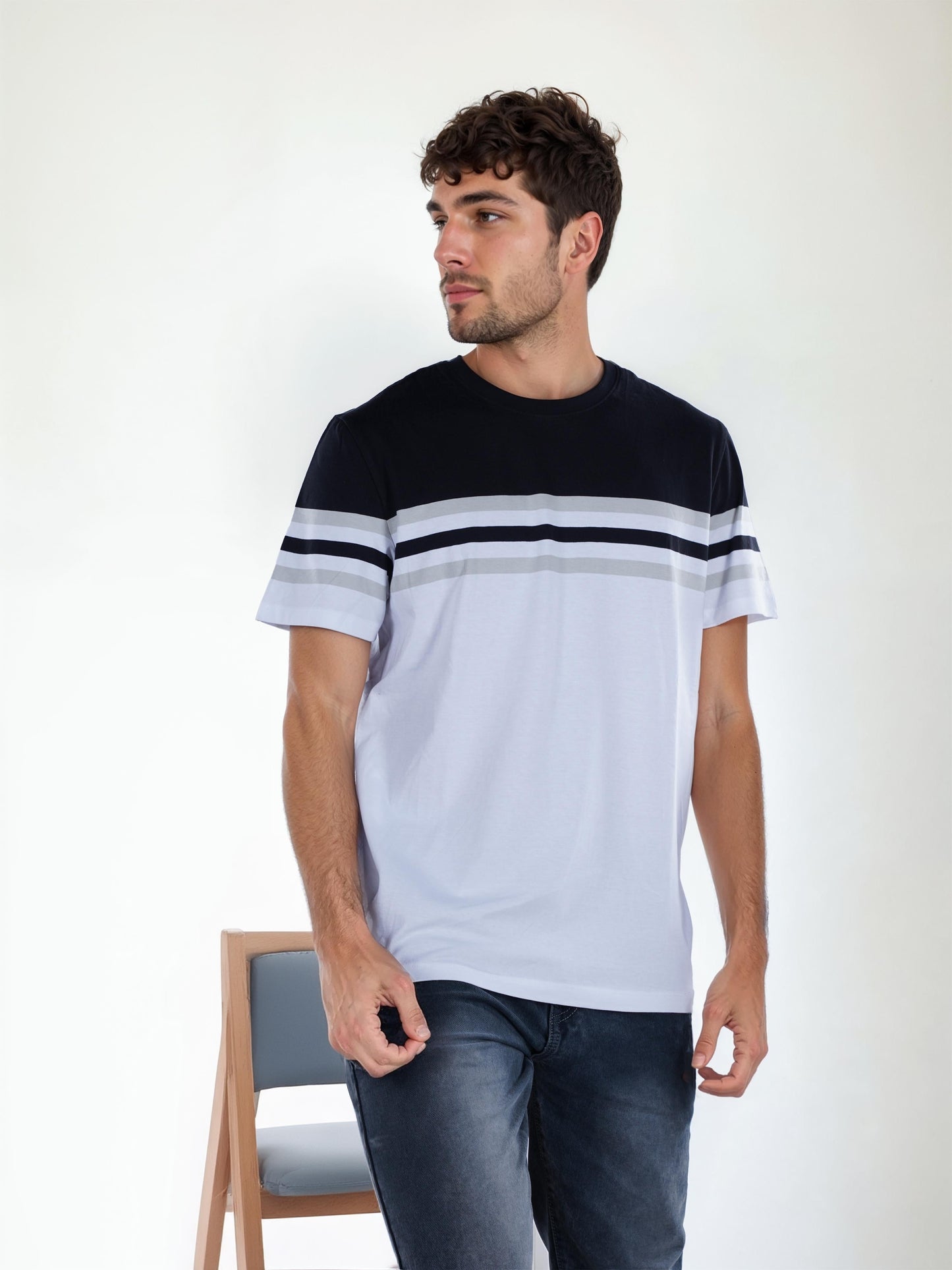 White Colourblock Cotton T-Shirt