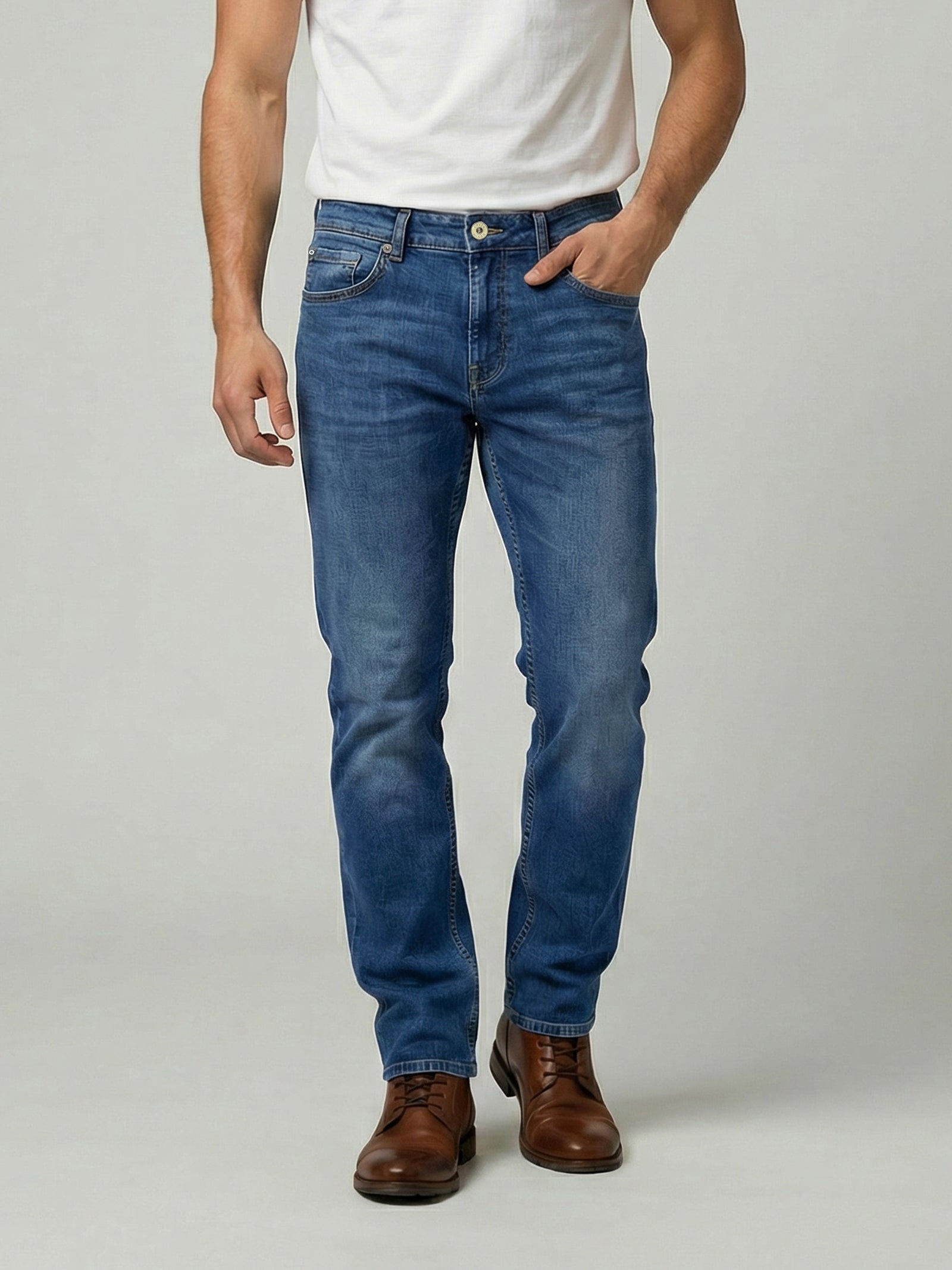 Celio Mens Blue Solid Slim Fit Cotton Jeans
