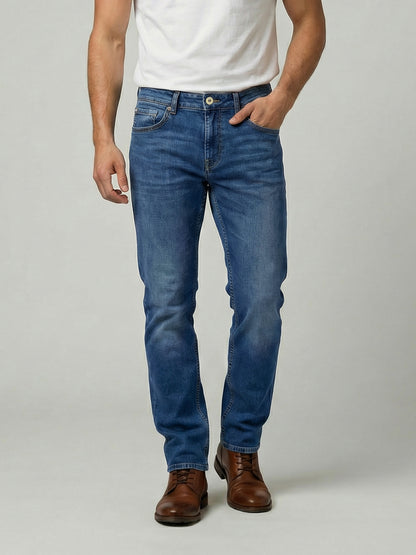 Celio Mens Blue Solid Slim Fit Cotton Jeans